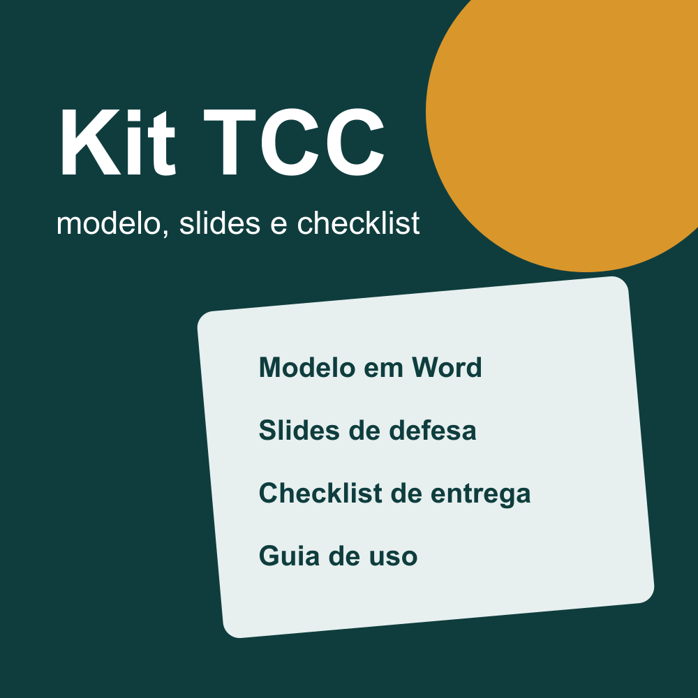 Capa do Kit TCC com modelo em Word, slides de defesa, checklist de entrega e guia de uso
